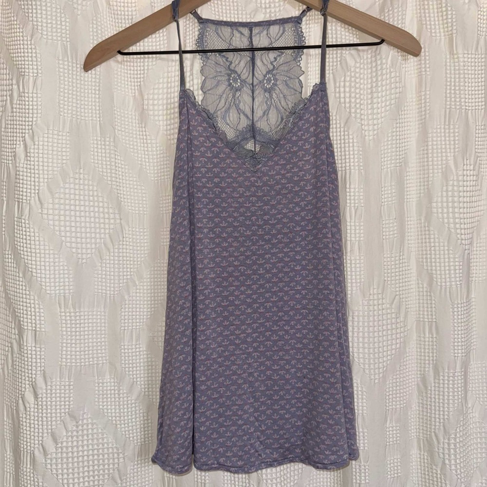 Purple Floral Lace Camisole Racerback Modal Sleep Top XS Coquette Dainty Pastel